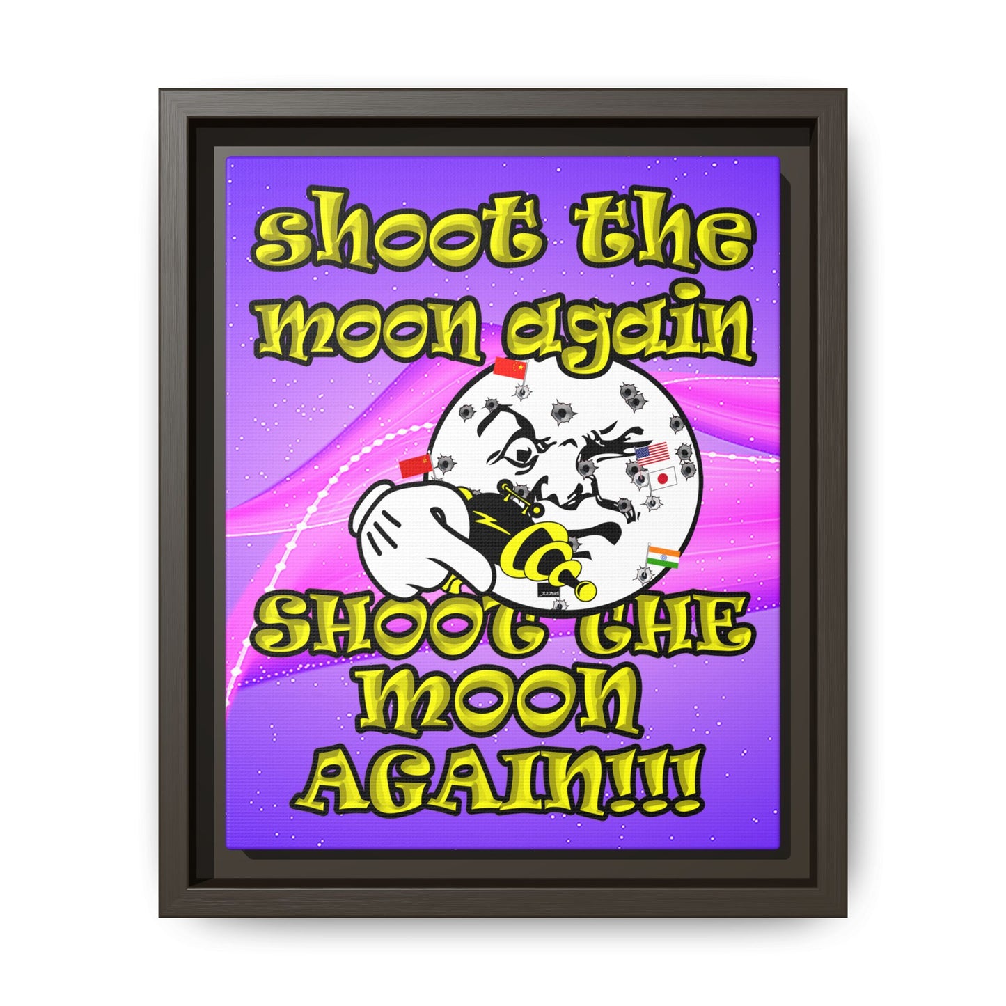 shoot the moon again - framed canvas art (purple-pink wave)