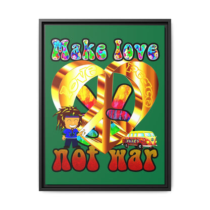 love peace - framed canvas art (dark green)