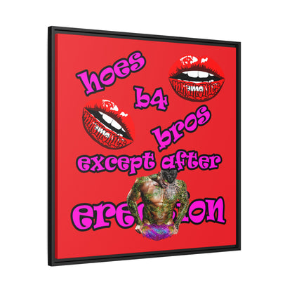 hoes b4 bros - framed canvas art (red)