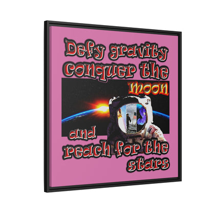 defy conquer reach - framed canvas art (light pink)