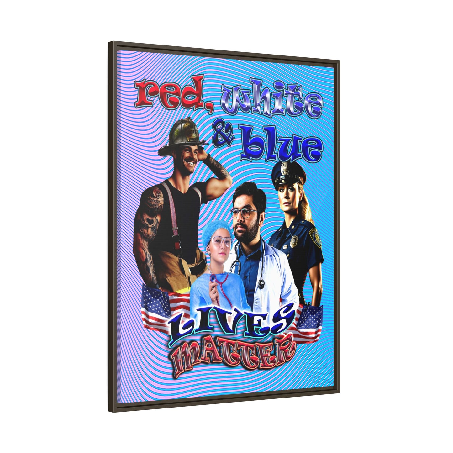 rw&b lives matter - framed canvas art (light blue-purple wave)
