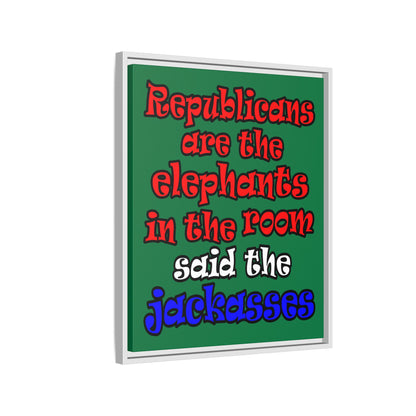 donkeys and elephants - framed canvas art (dark green)