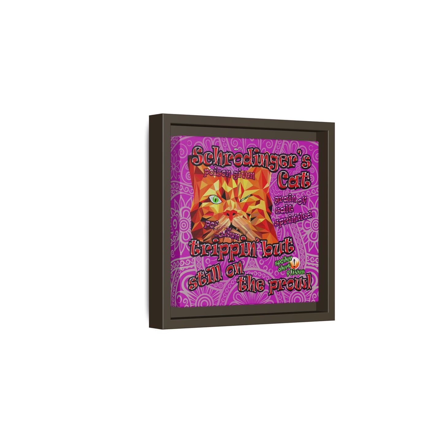 schrodinger's cat - framed canvas art (pink swirl)