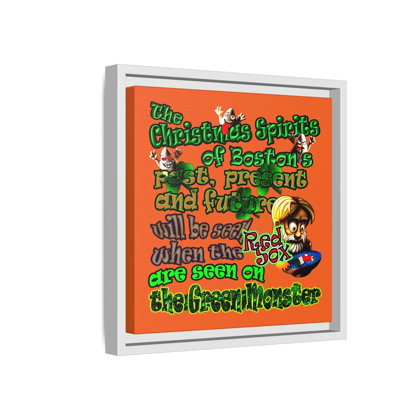christmas spirits of boston - framed canvas art (orange)