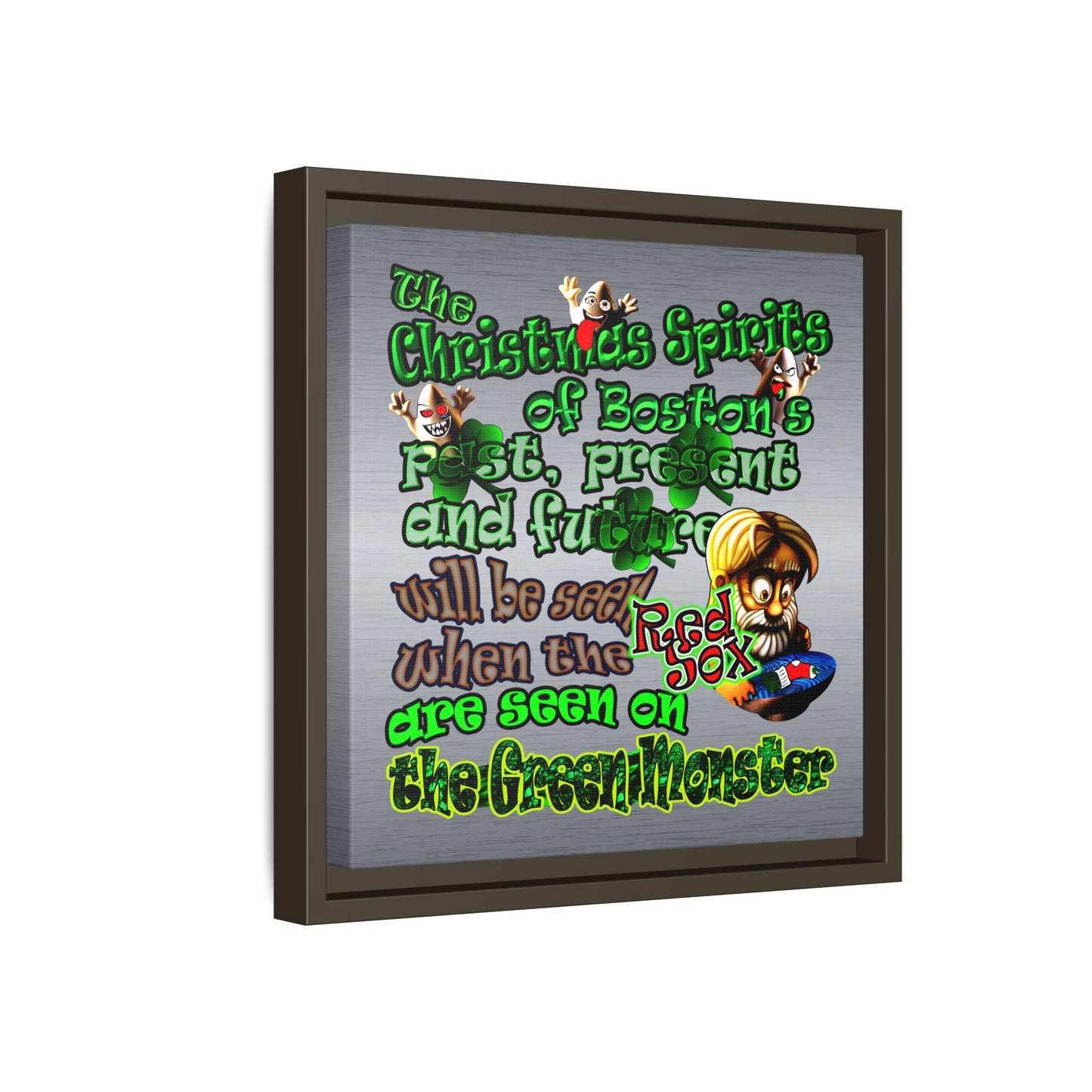 christmas spirits of boston - framed canvas art (brushed nickel)