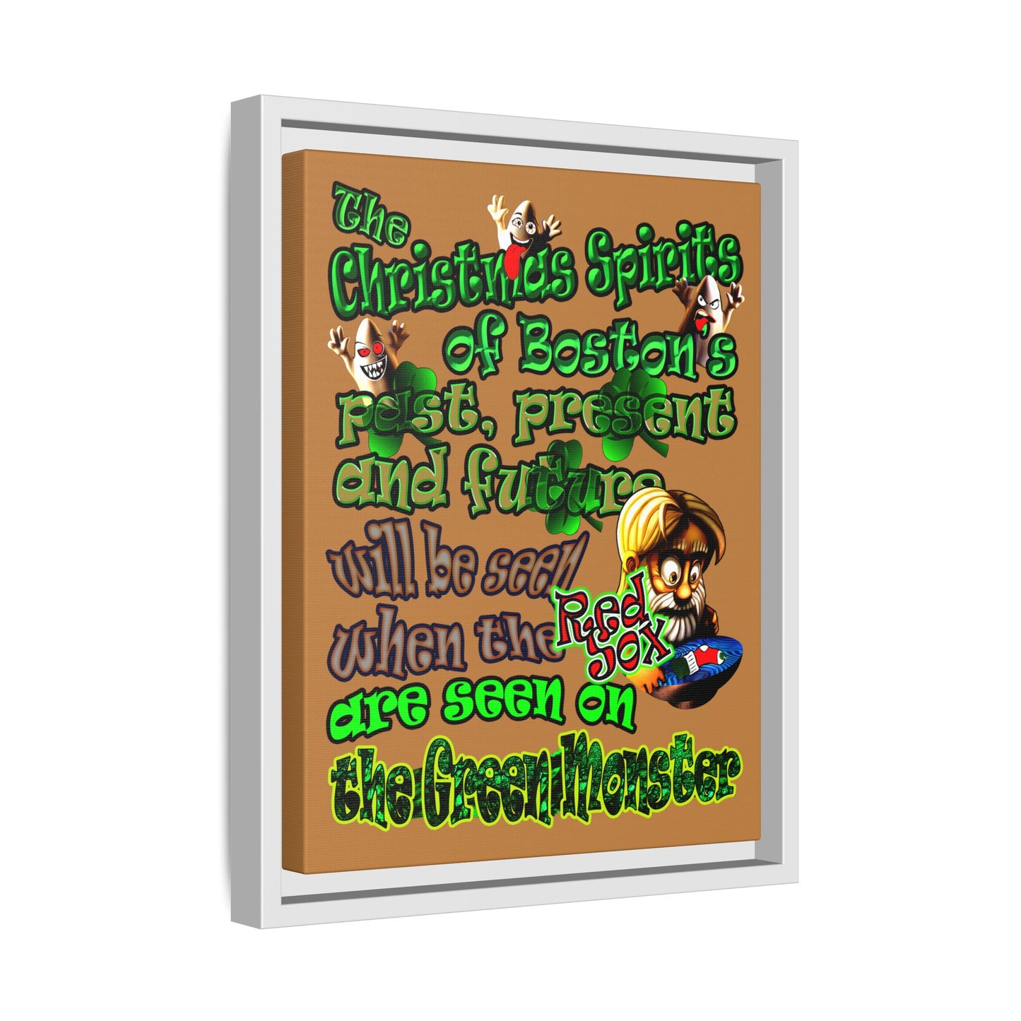 christmas spirits of boston - framed canvas art (light brown)