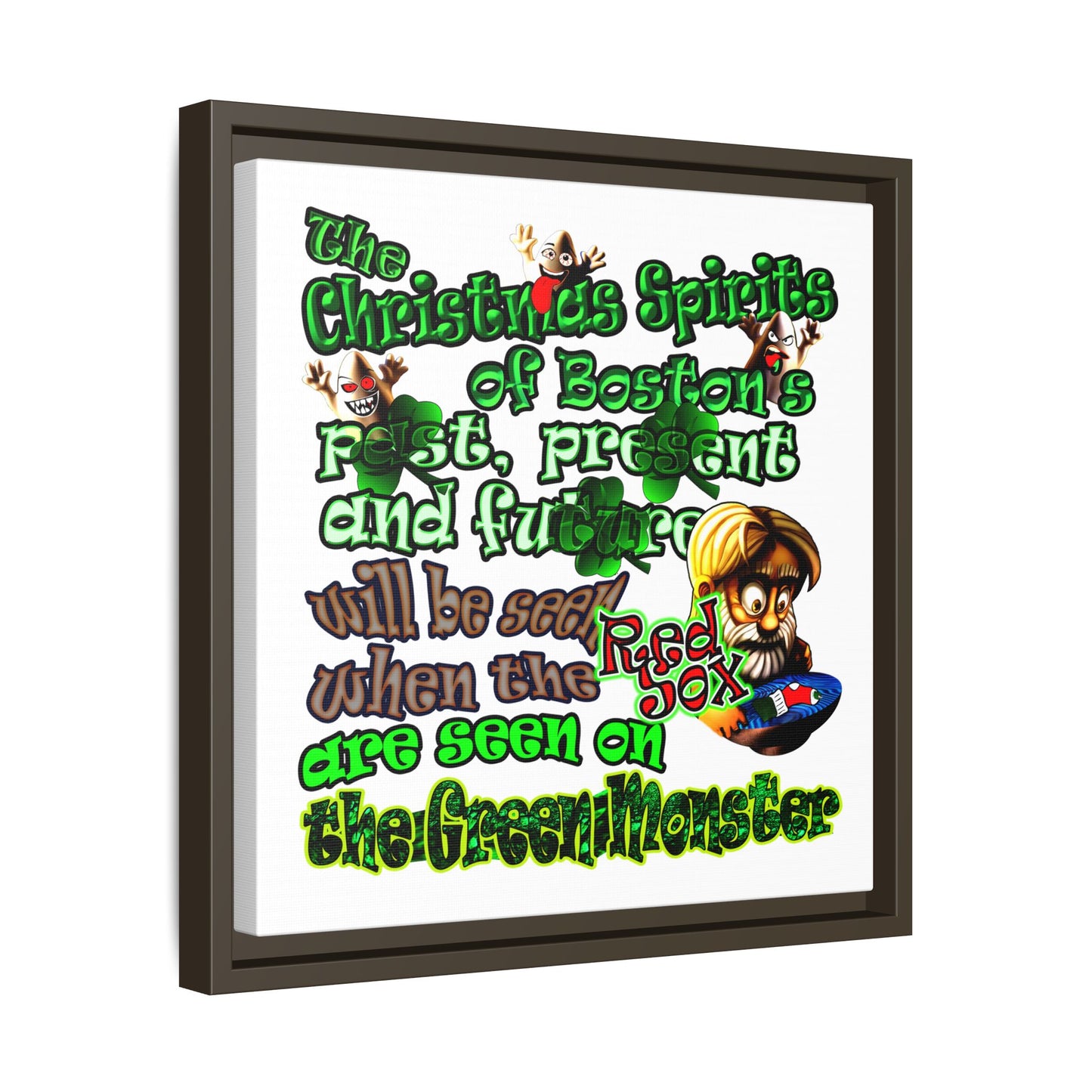 christmas spirits of boston - framed canvas art (white)