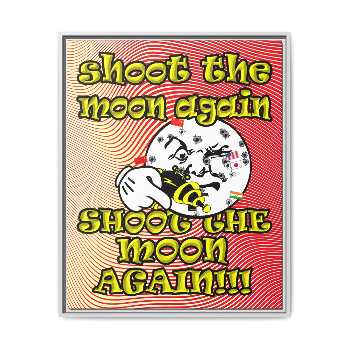 shoot the moon again - framed canvas art (yellow-orange wave)