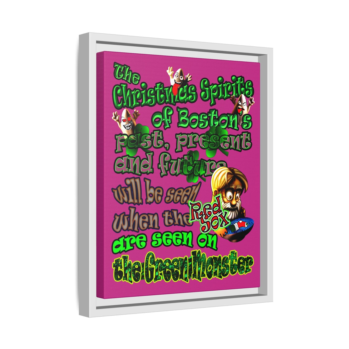 christmas spirits of boston - framed canvas art (pink)