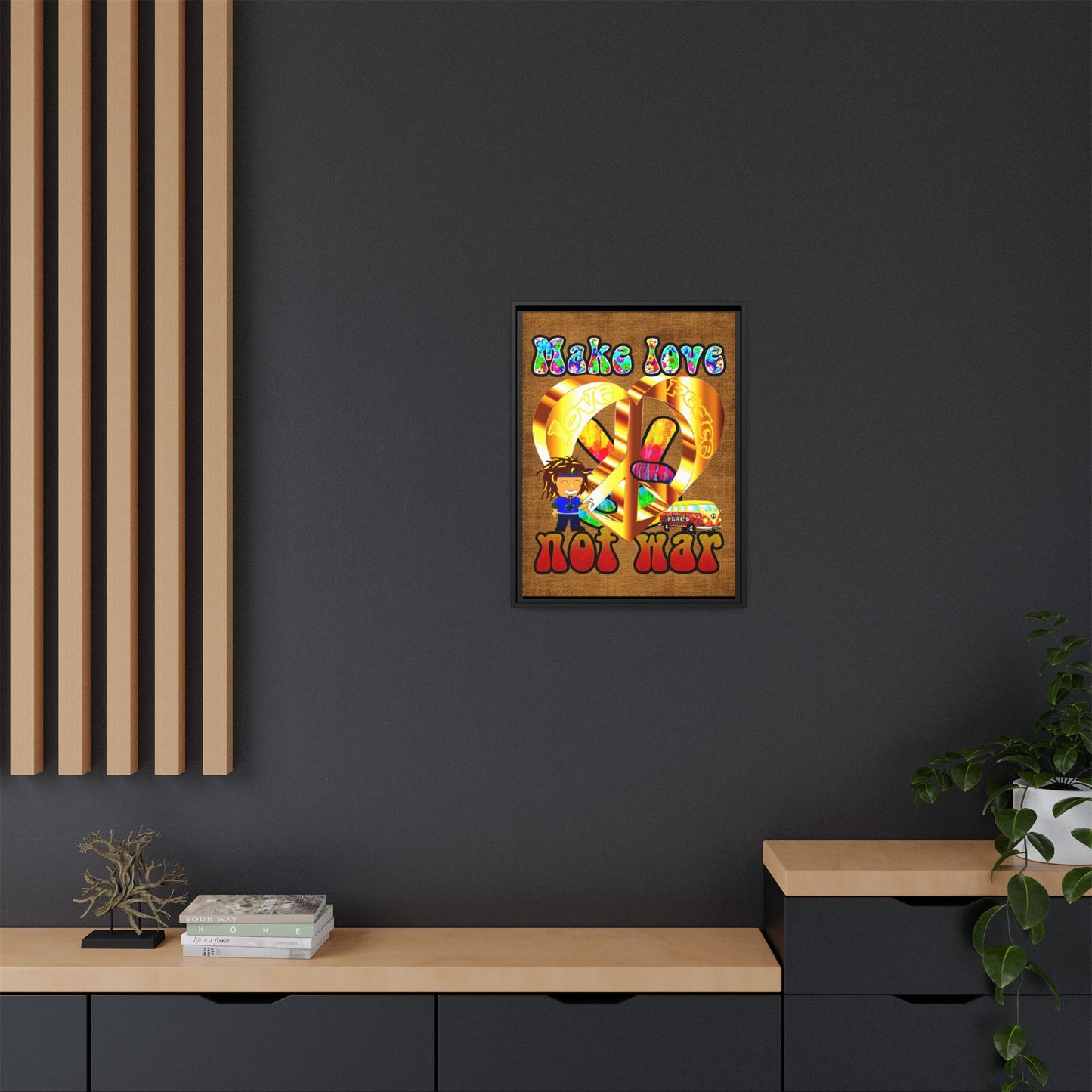 love peace - framed canvas art (brown papyrus)