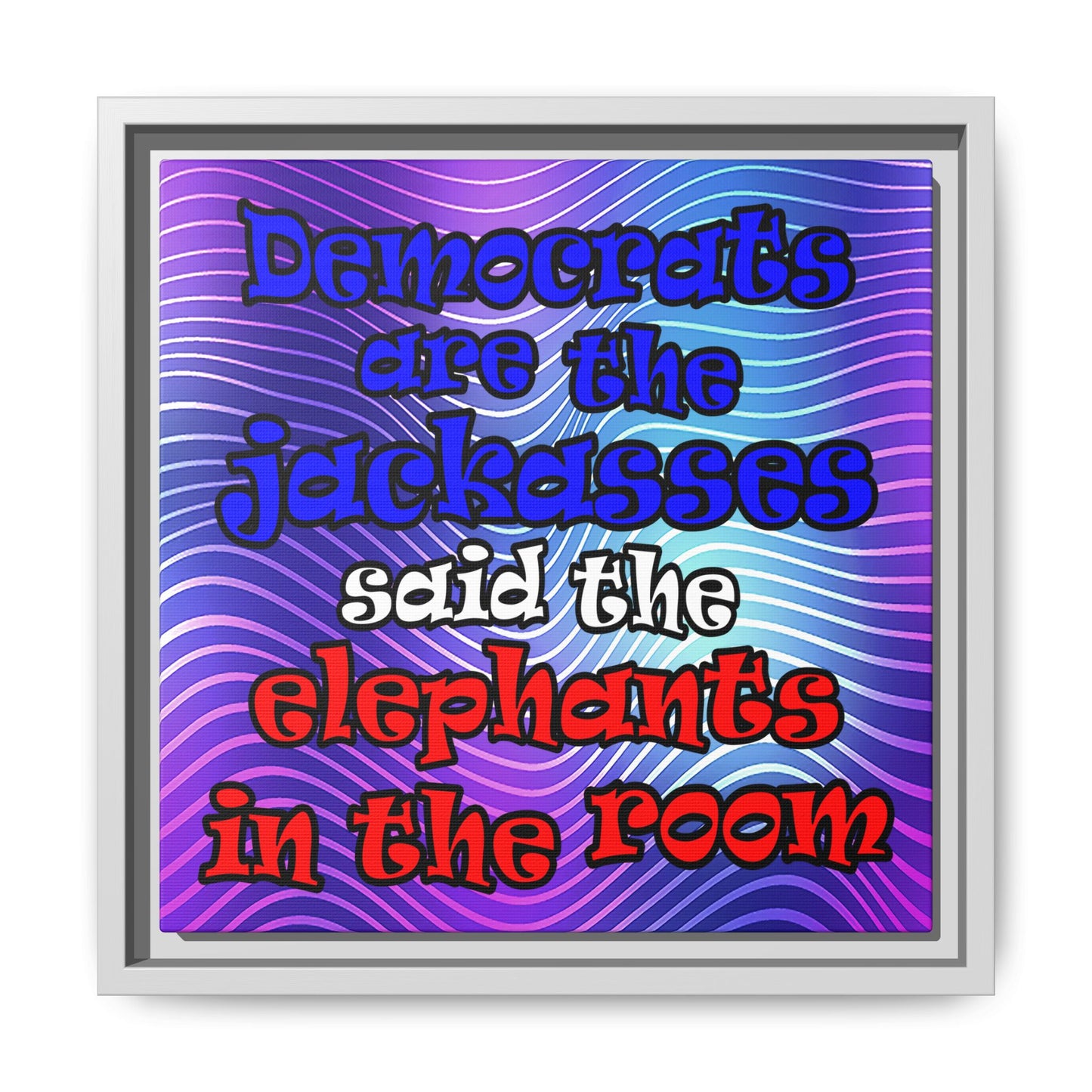 donkeys and elephants - framed canvas art (purple wave)