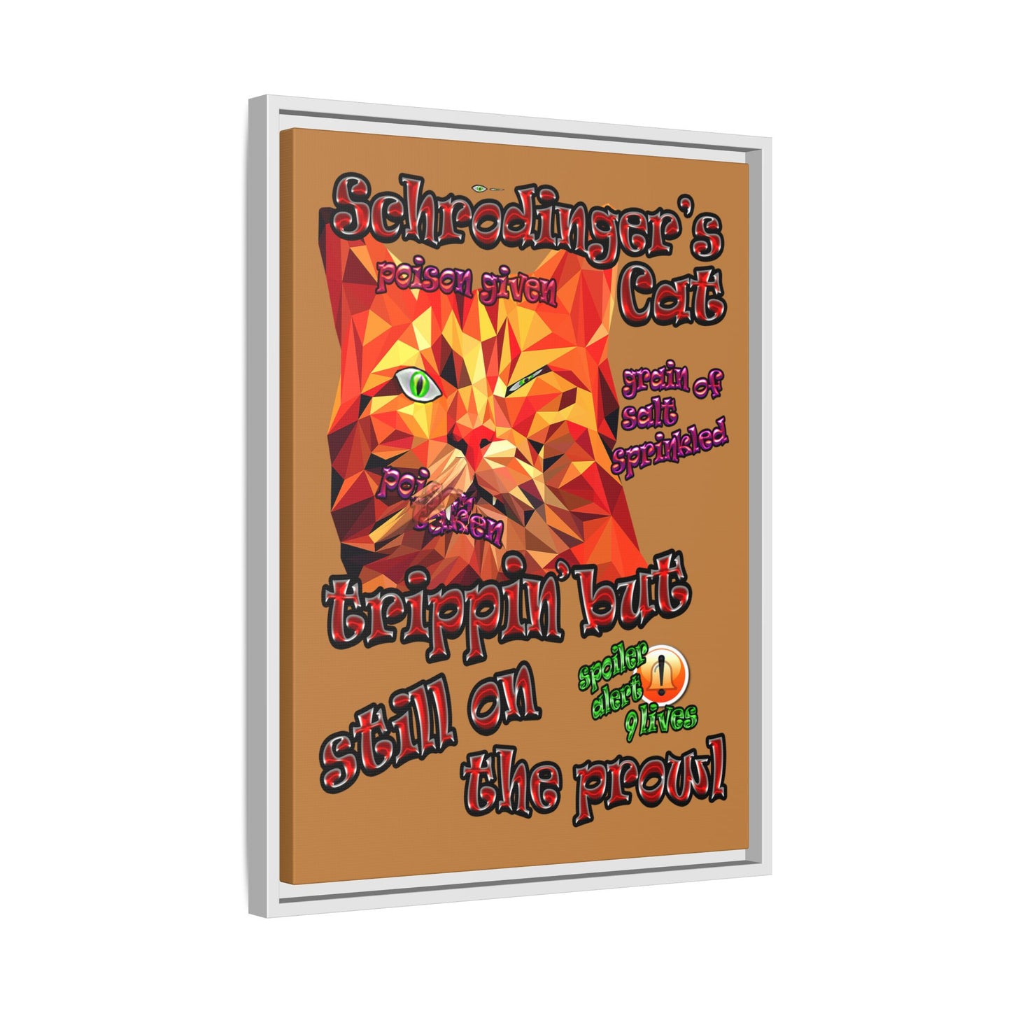 schrodinger's cat - framed canvas art (light brown)