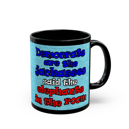 donkeys and elephants - Black Mug (faded blue)