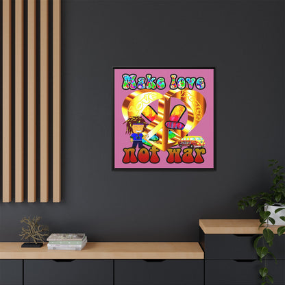 love peace - framed canvas art (light pink)