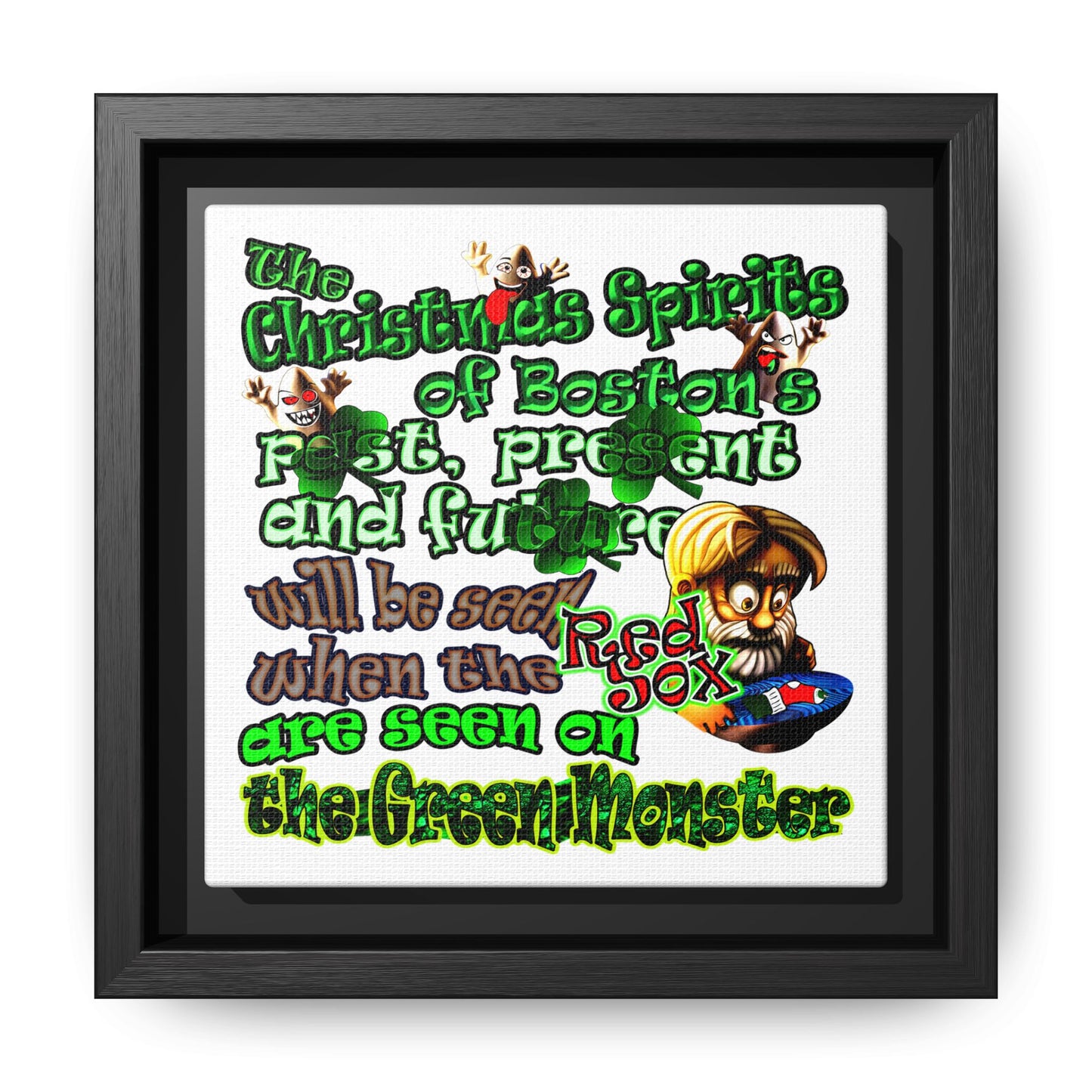 christmas spirits of boston - framed canvas art (white)