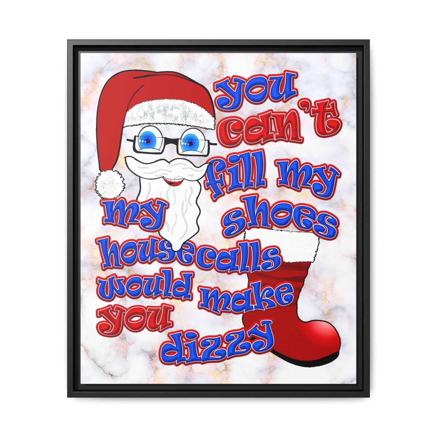 santa's shoes - framed canvas art (white marble)