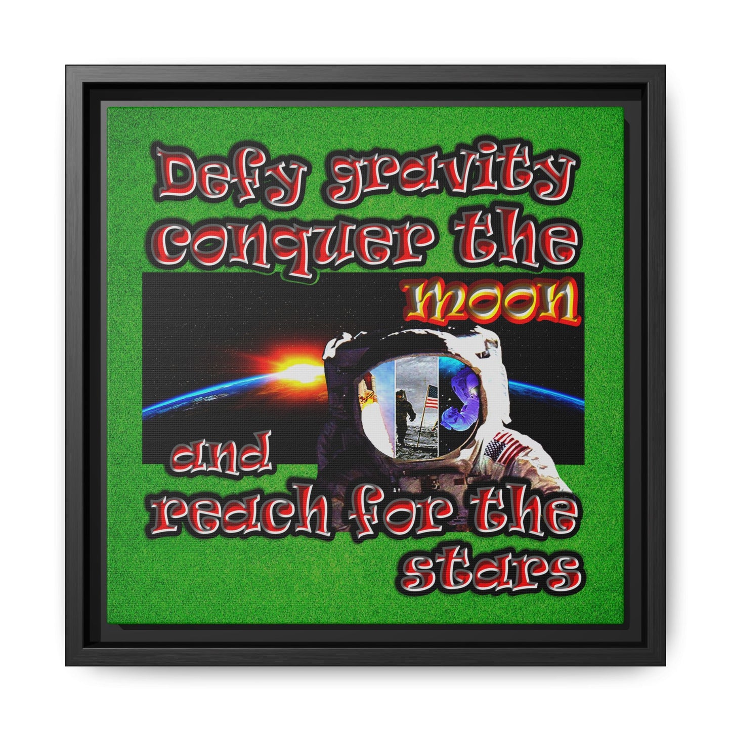 defy conquer reach - framed canvas art (green turf)
