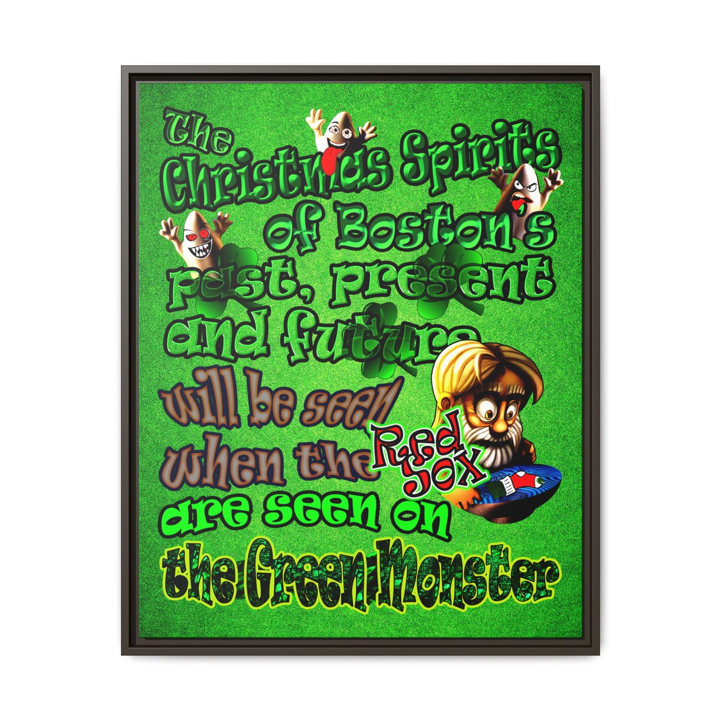 christmas spirits of boston - framed canvas art (green turf)