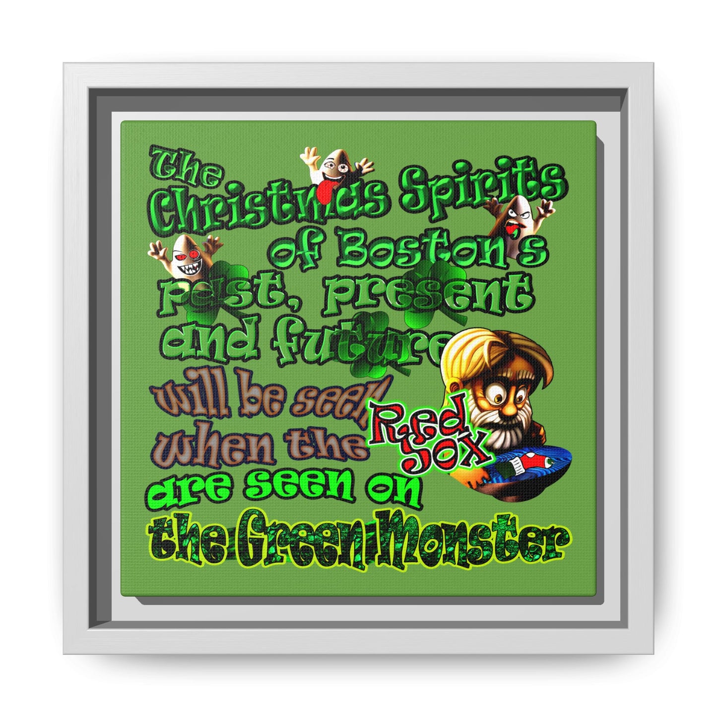 christmas spirits of boston - framed canvas art (green)