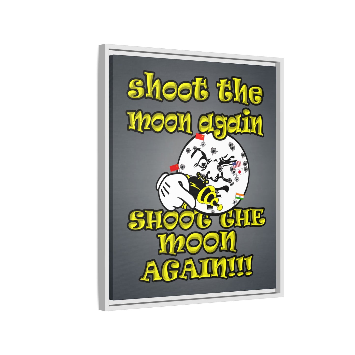 shoot the moon again - framed canvas art (grey-light grey)