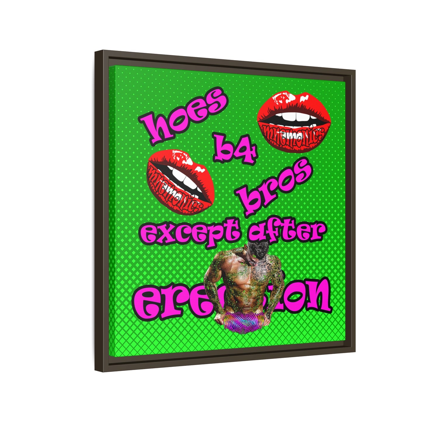 hoes b4 bros - framed canvas art (logo green)