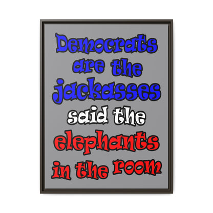 donkeys and elephants - framed canvas art (grey)