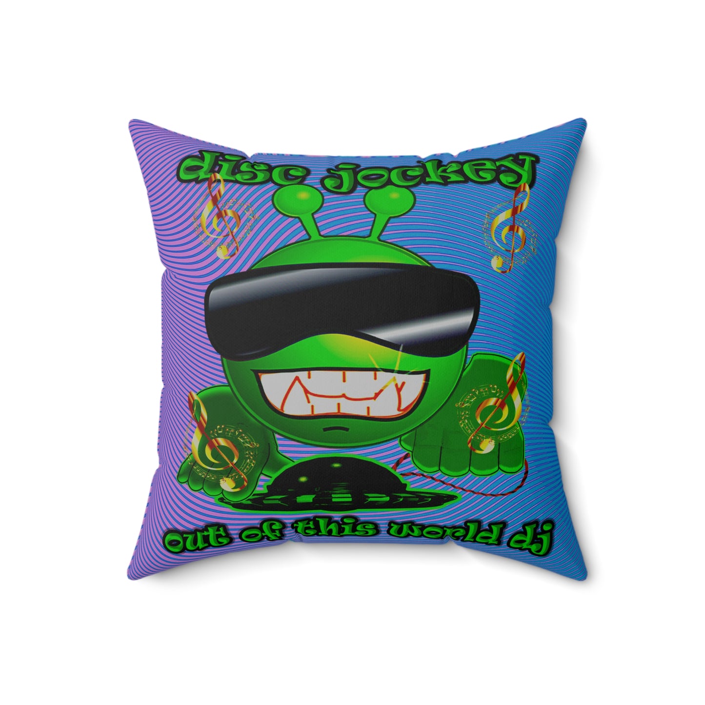 disc jockey - Spun Polyester Square Pillow - (light blue-purple wave)
