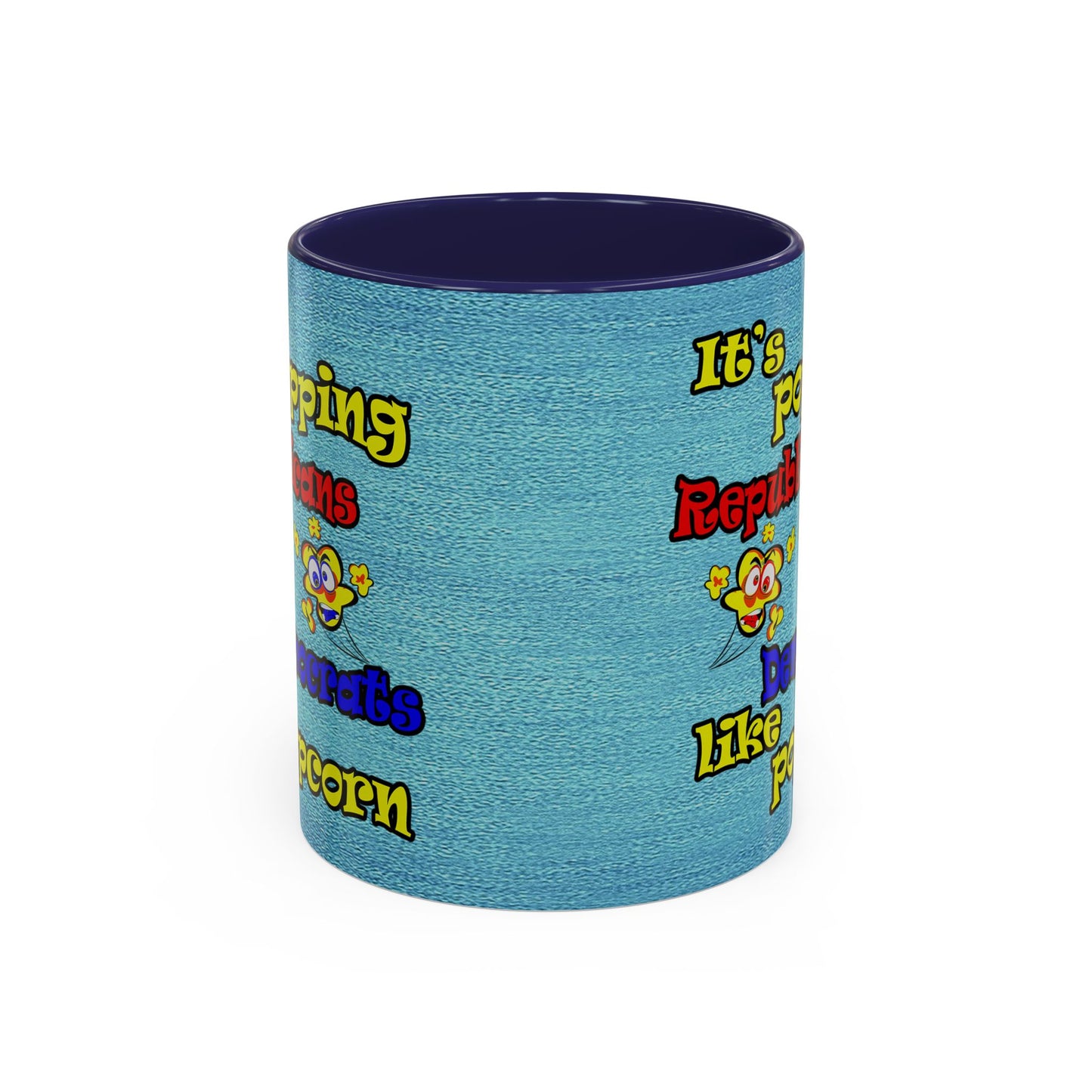 popping like popcorn - Accent Mug (faded dark blue)