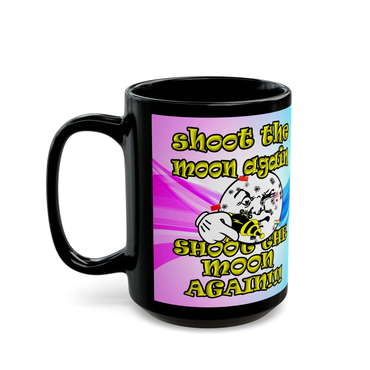 shoot the moon again - Black Mug (light blue-pink wave)