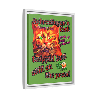 schrodinger's cat - framed canvas art (green)