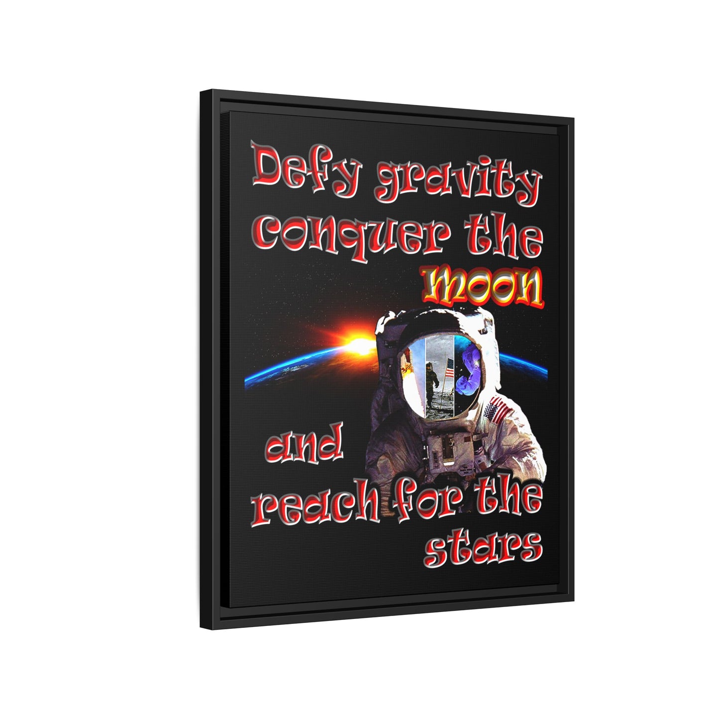 defy conquer reach - framed canvas art (black)
