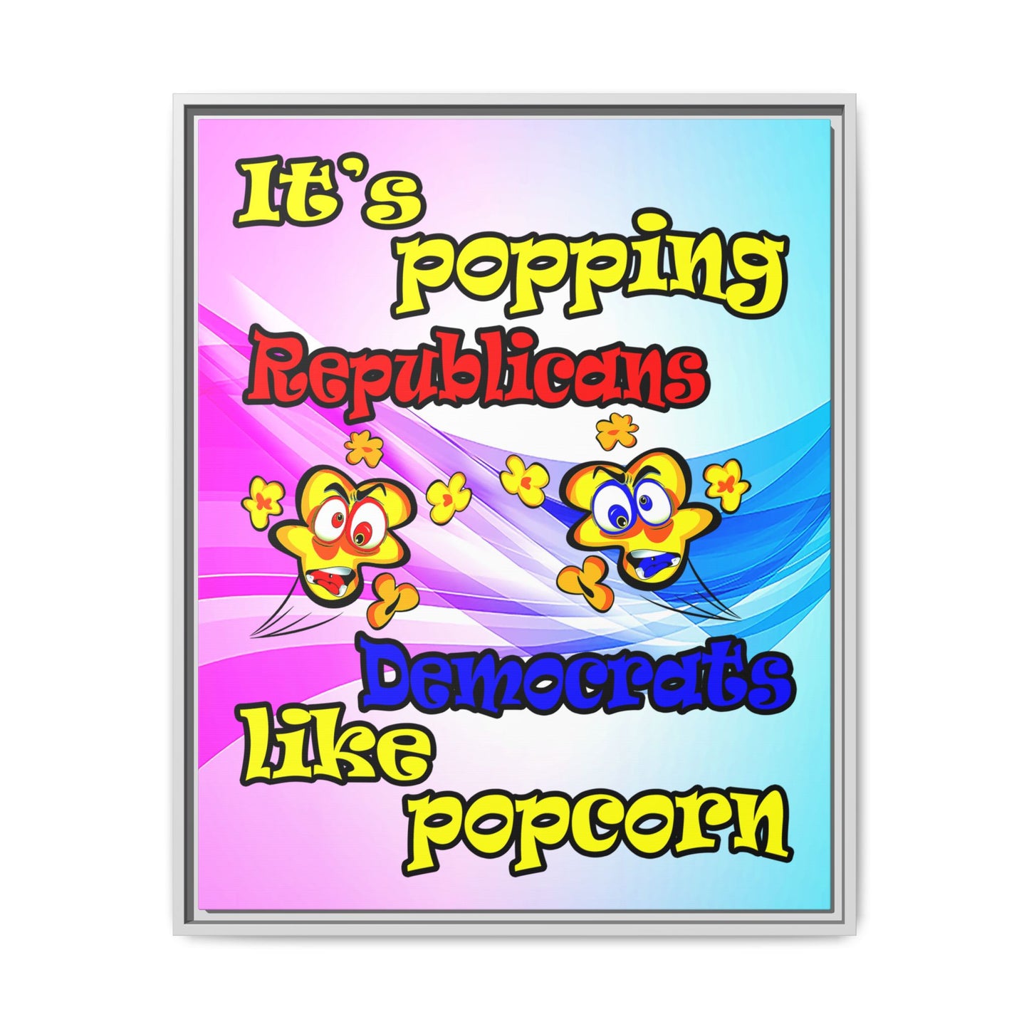 popping like popcorn - framed canvas art (light blue-pink wave)