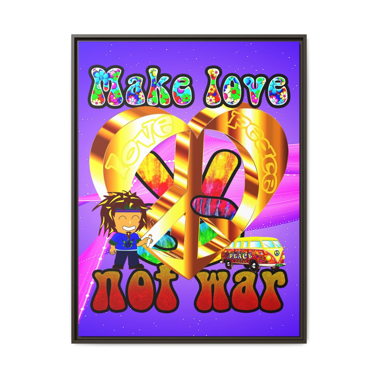 love peace - framed canvas art (purple-pink wave)