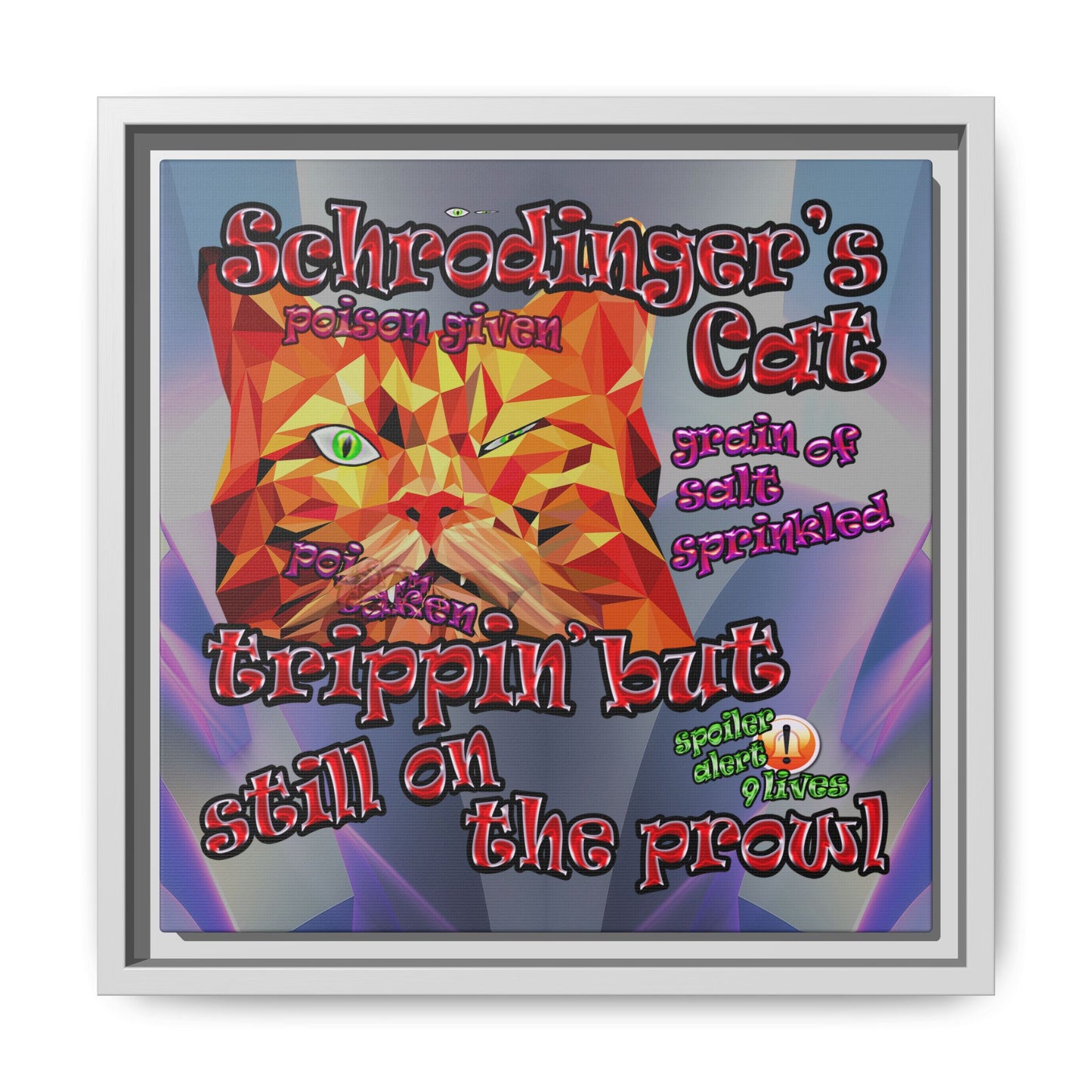 schrodinger's cat - framed canvas art (grey-pink wave)