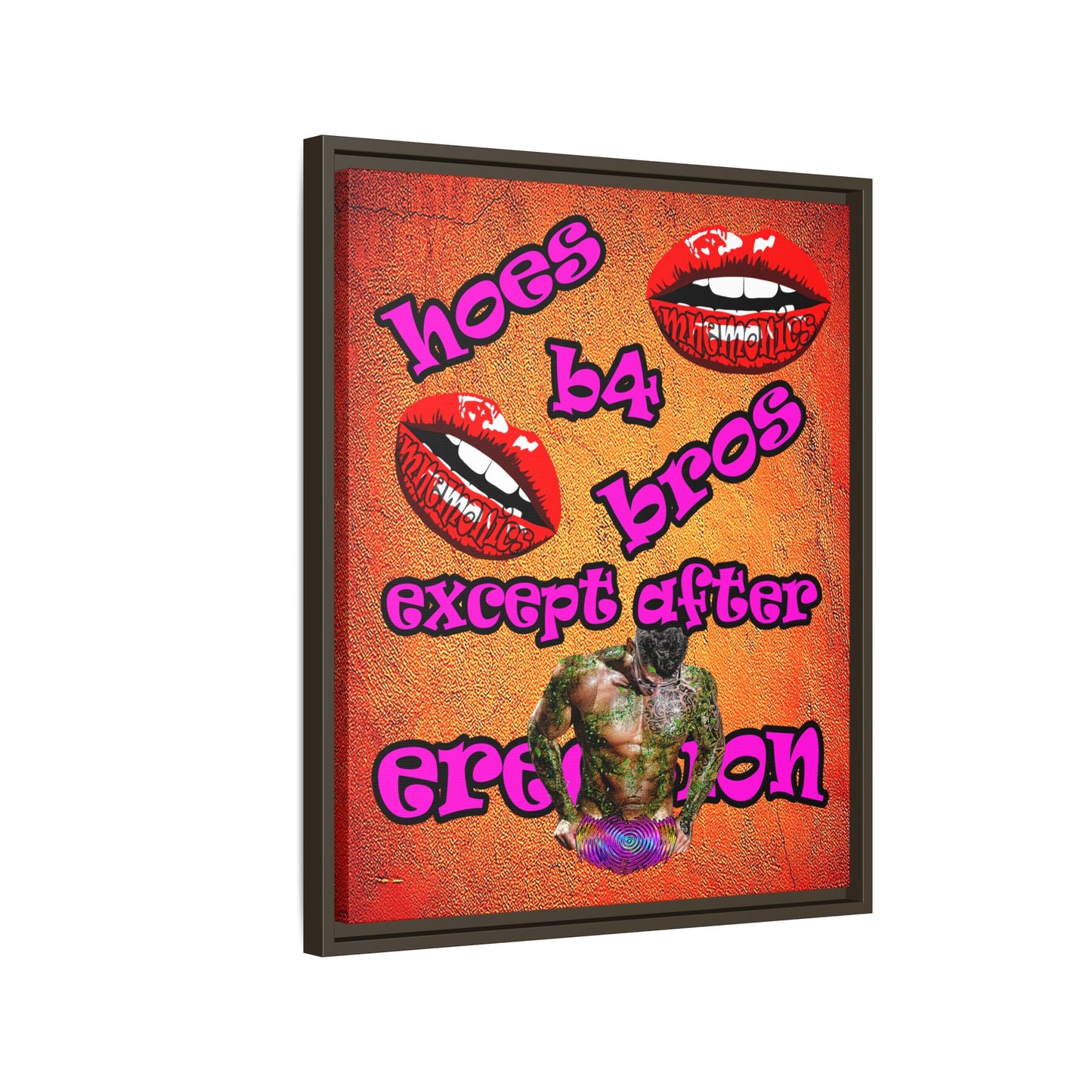 hoes b4 bros - framed canvas art (burnt orange)