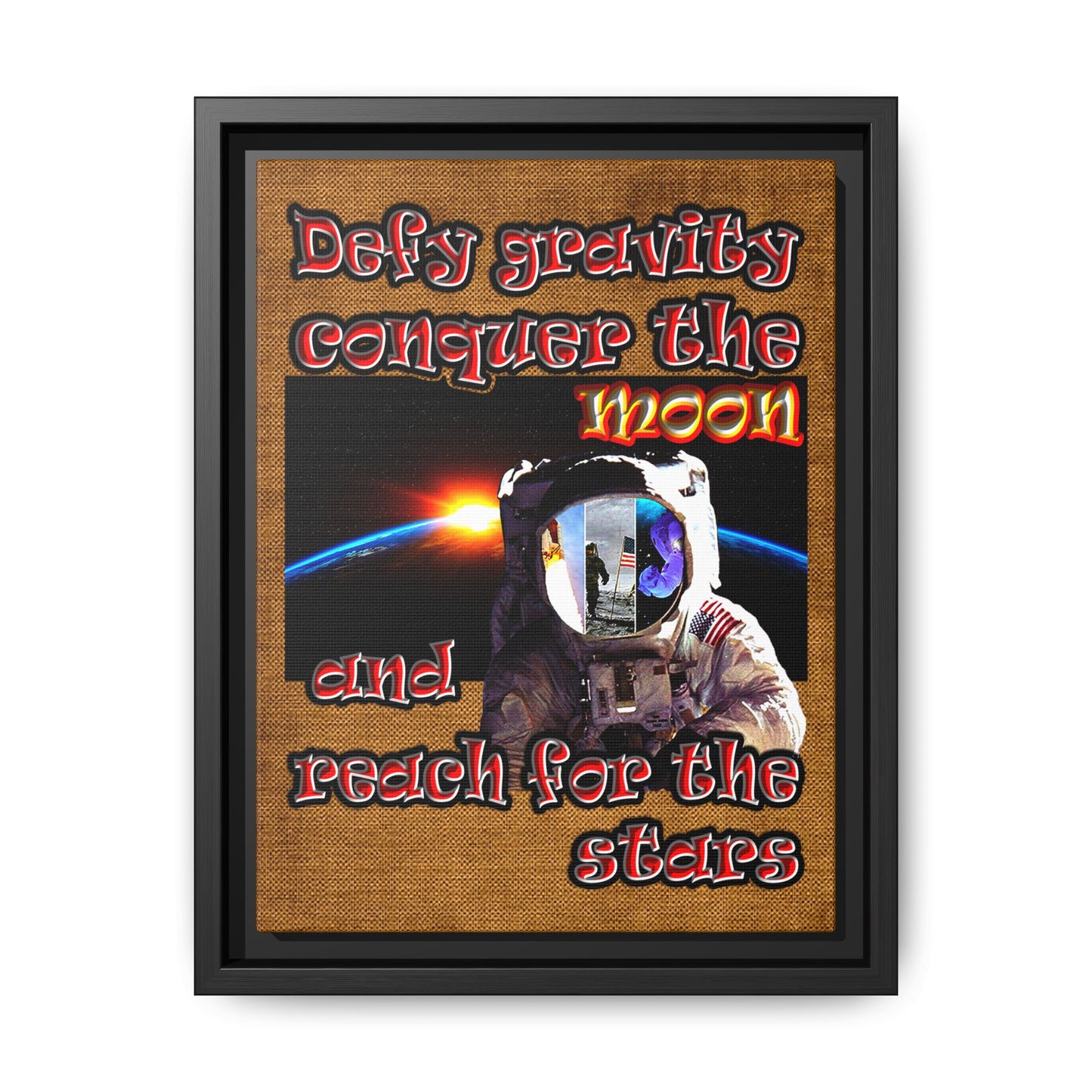 defy conquer reach - framed canvas art (brown papyrus)