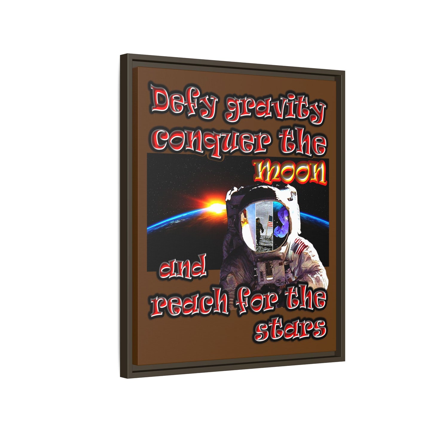 defy conquer reach - framed canvas art (brown)