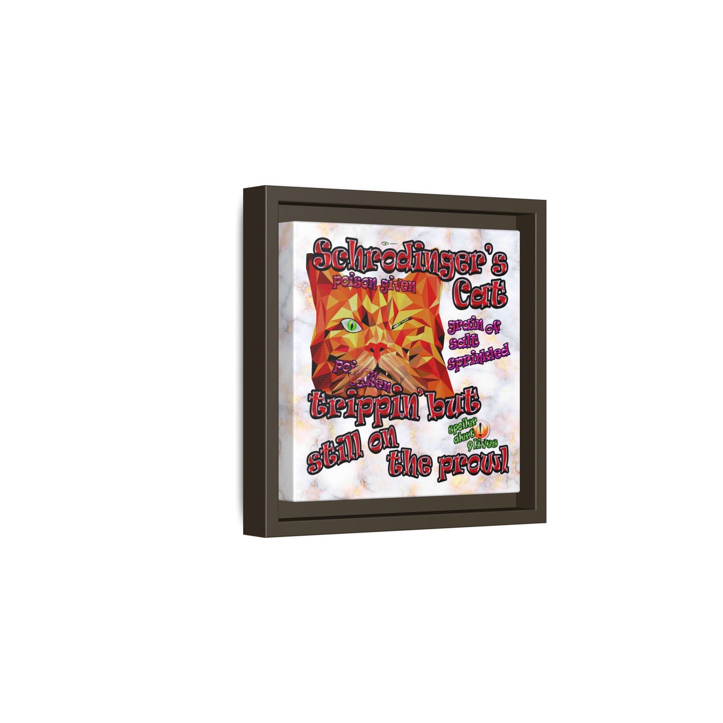 schrodinger's cat - framed canvas art (white marble)