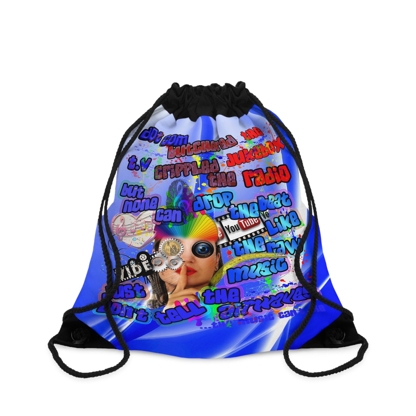 drop the beat - Drawstring Bag (blue-white wave)