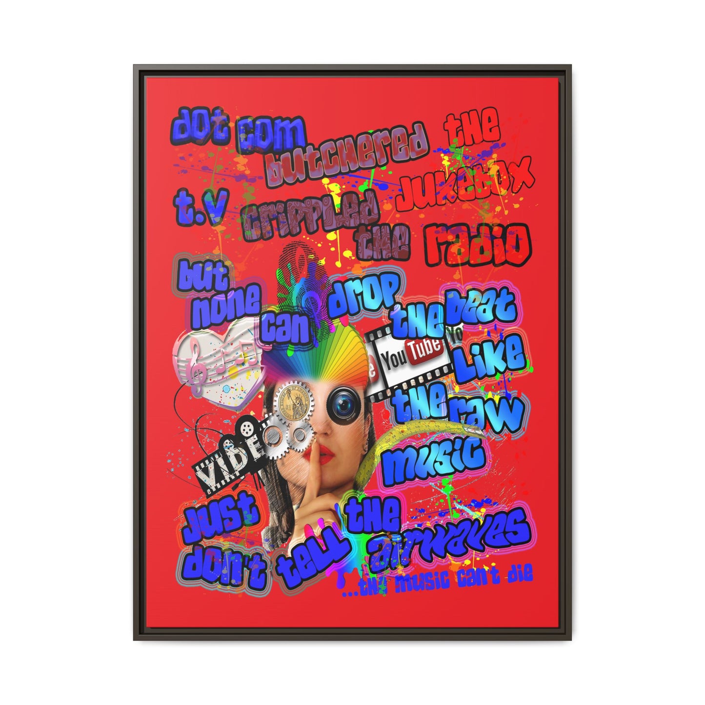 drop the beat - framed canvas art (red)