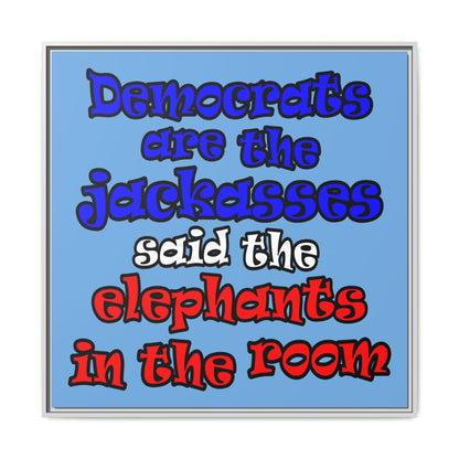 donkeys and elephants - framed canvas art (light blue)