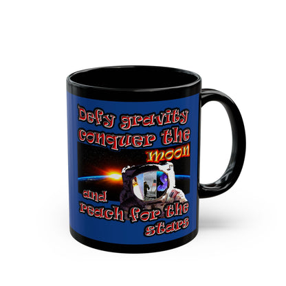 defy conquer reach - Black Mug (dark blue)