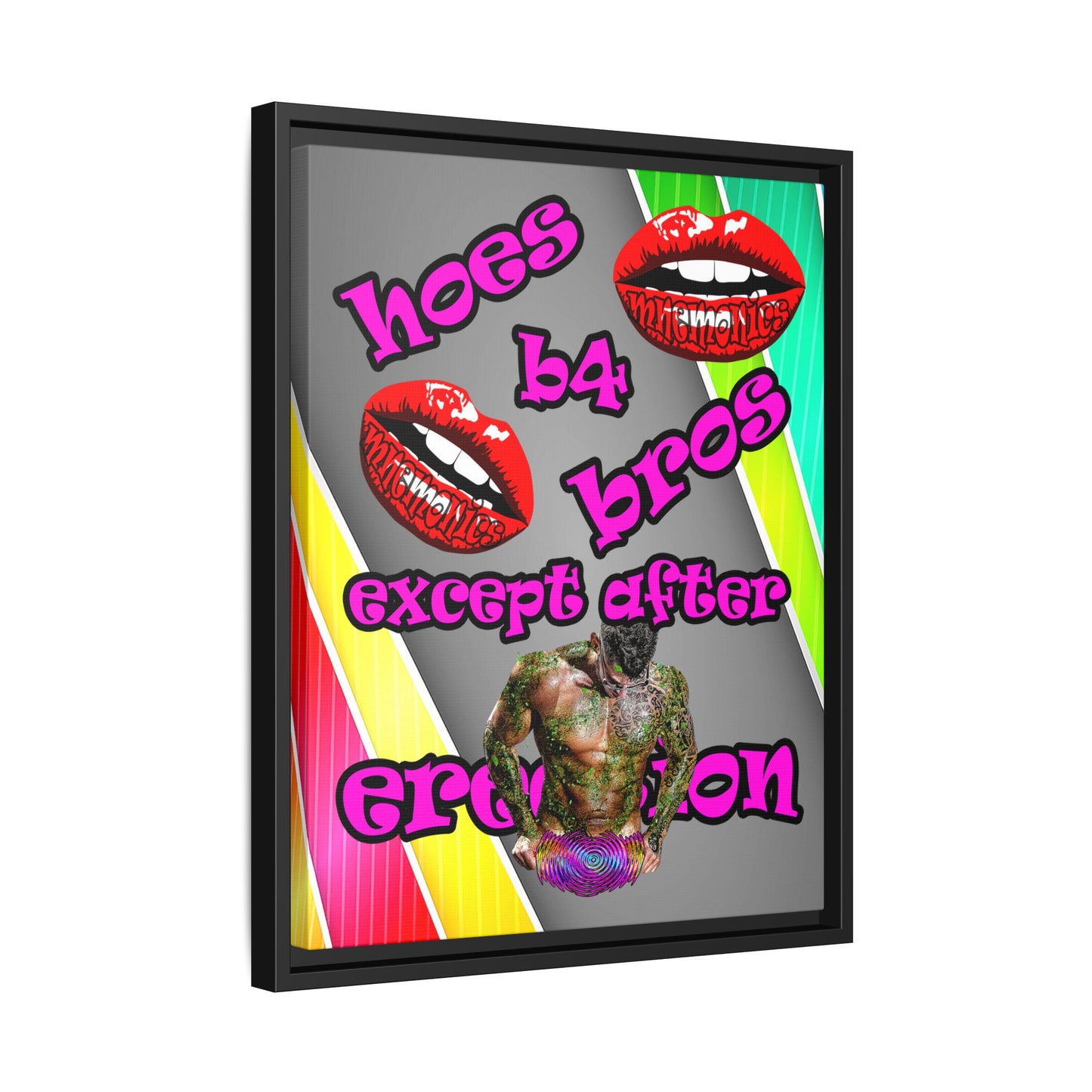 hoes b4 bros - framed canvas art (rainbow split)