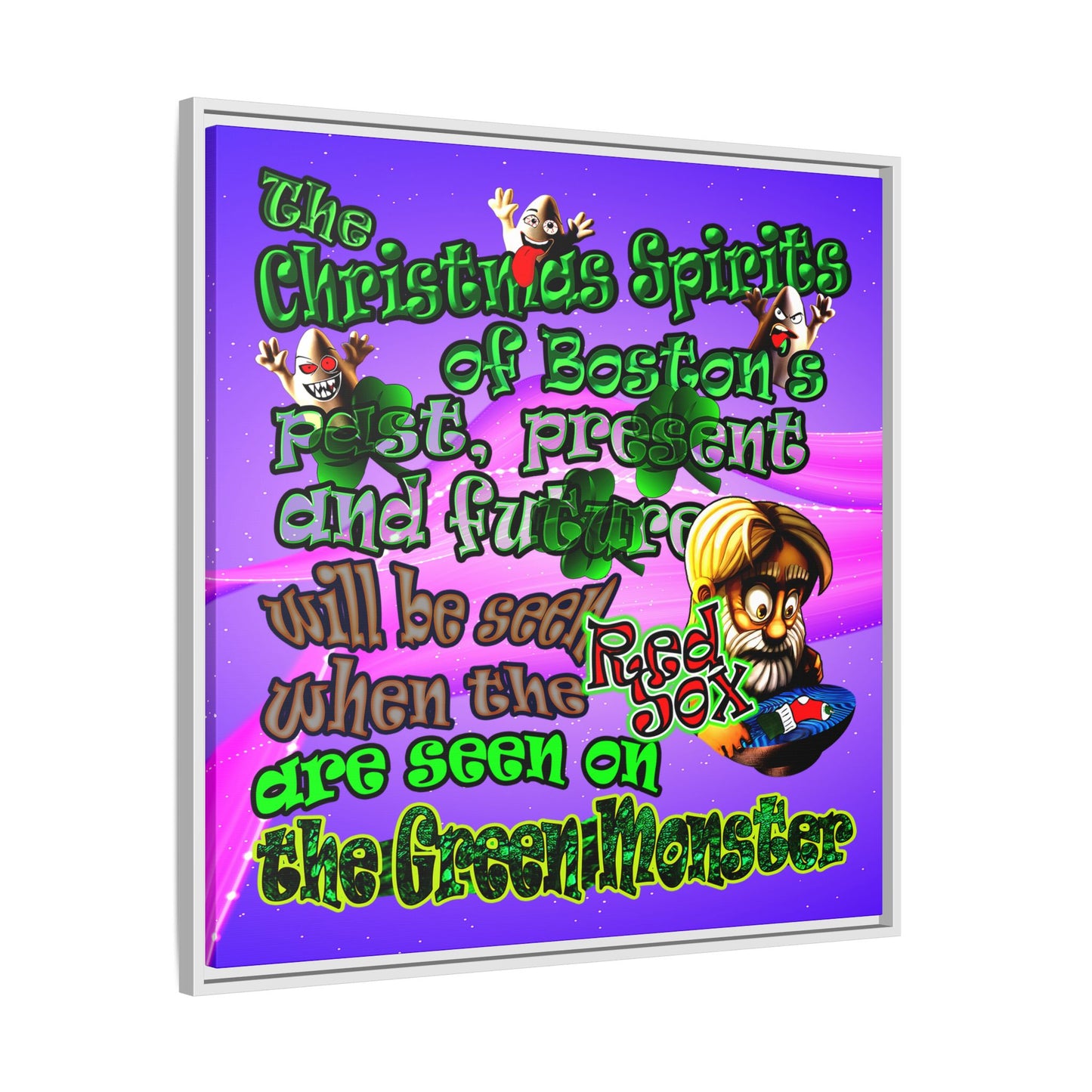 christmas spirits of boston - framed canvas art (purple-pink wave)