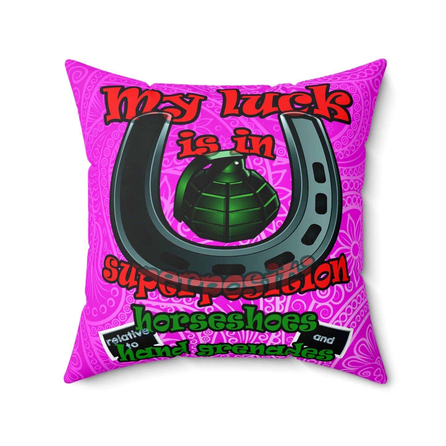 my luck - Spun Polyester Square Pillow - (pink swirl)