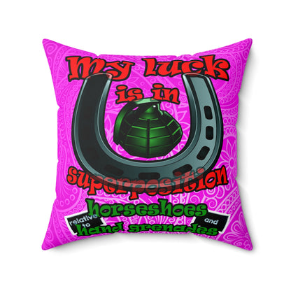 my luck - Spun Polyester Square Pillow - (pink swirl)