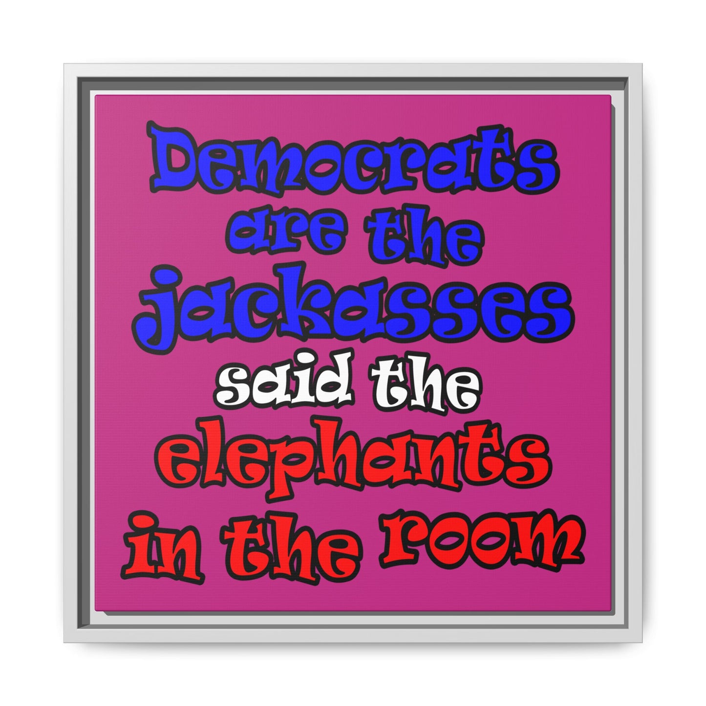 donkeys and elephants - framed canvas art (pink)