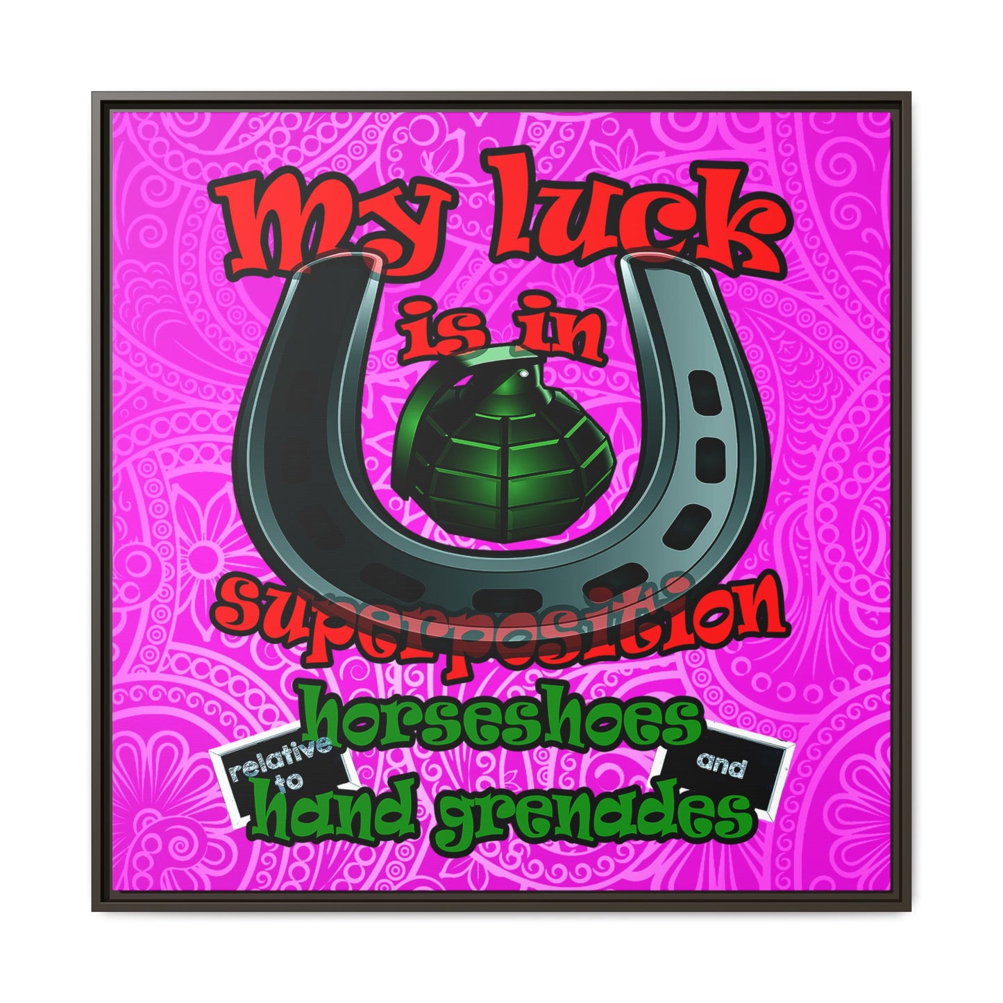 my luck - framed canvas art (pink swirl)
