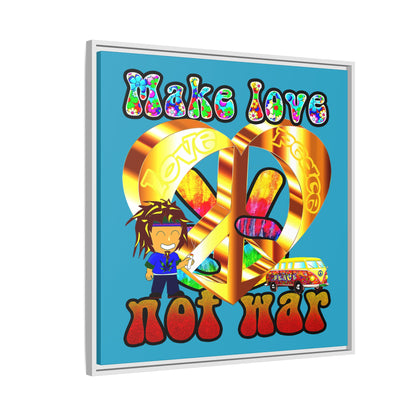 love peace - framed canvas art (turquoise)
