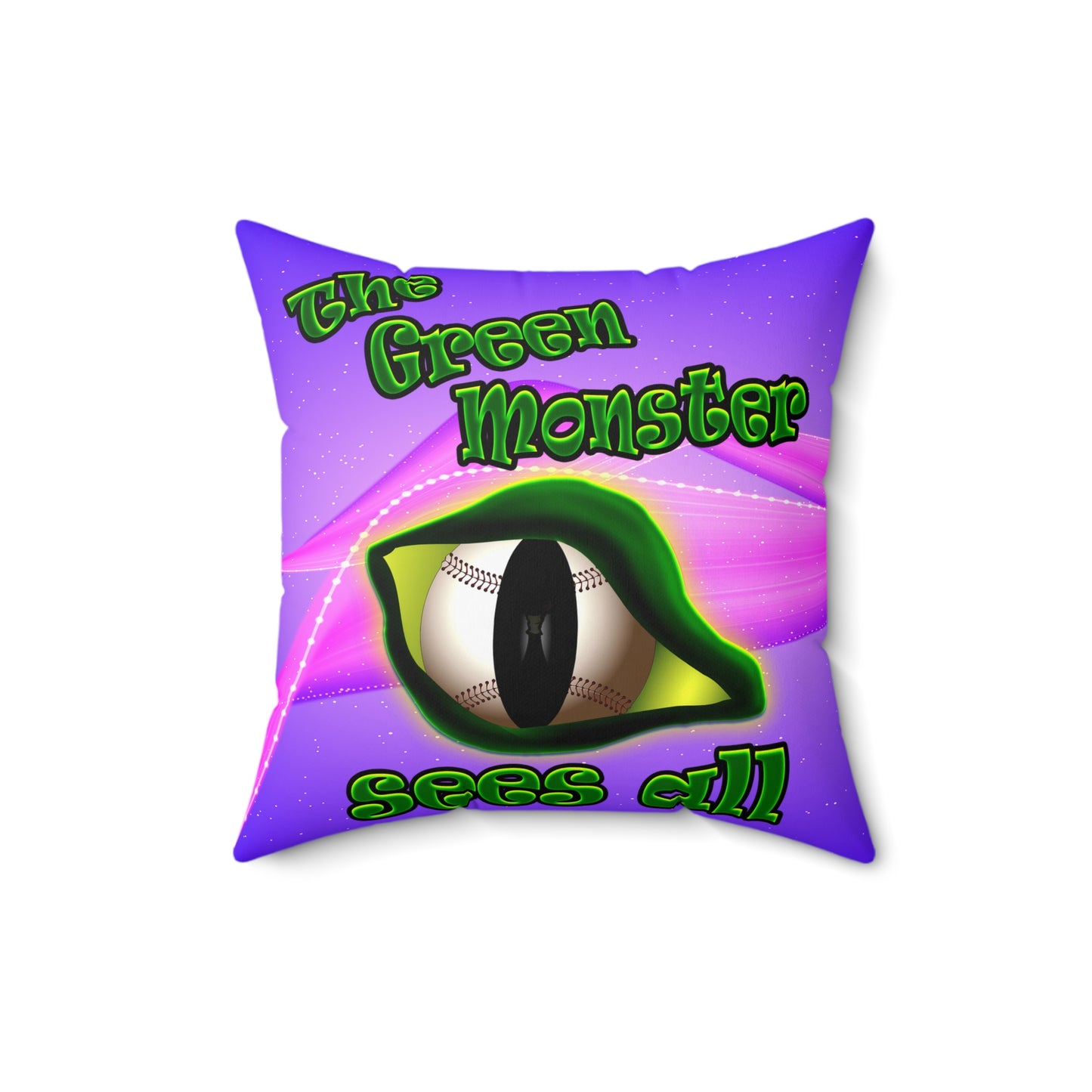green monster - Spun Polyester Square Pillow - (purple-pink wave)